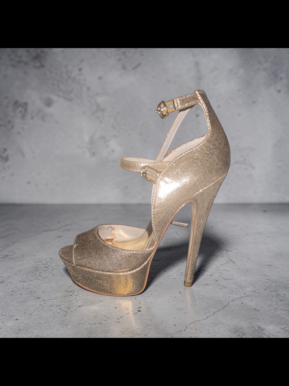 bebe Alice Metallic Gold Platform Ankle-Strap Sandals